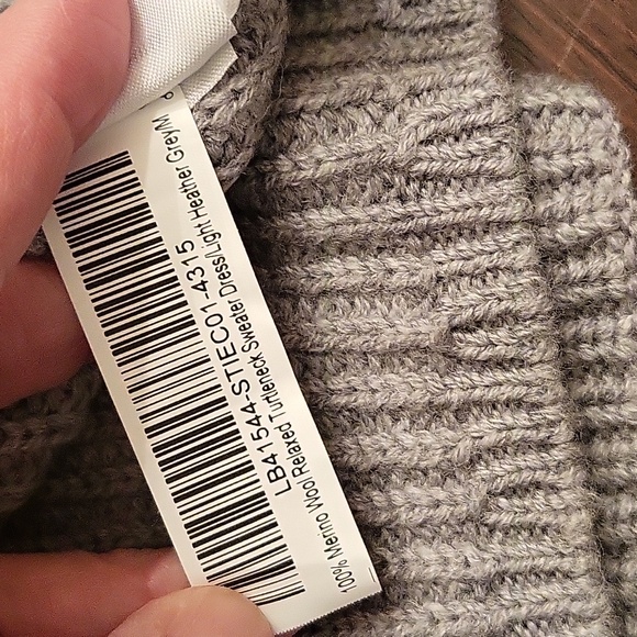 Quince Merino Wool Turtleneck Sweater Dress in Silver Birch & Black & Heather Gr - Picture 12 of 13